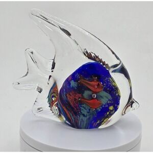 Murano-Style Hand Blown Sommerso Glass Fish Paperweight Aquarium Art Figurine